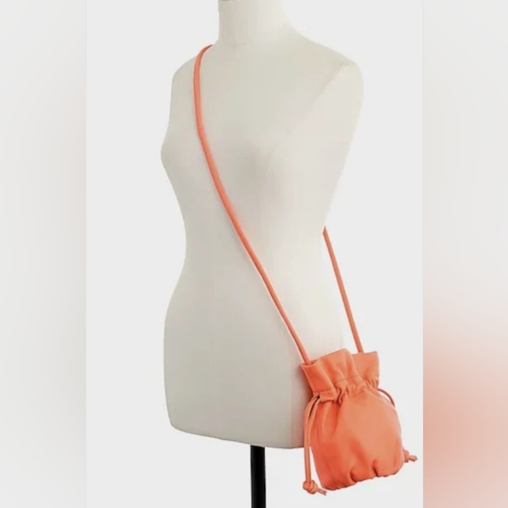 BNWT J. Crew Elegant Orange Leather Drawstring Pouch Bag
